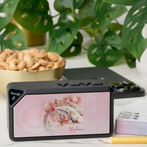 Pink Watercolor Gold Koi Fish Floral Personalized Bluetooth Speaker