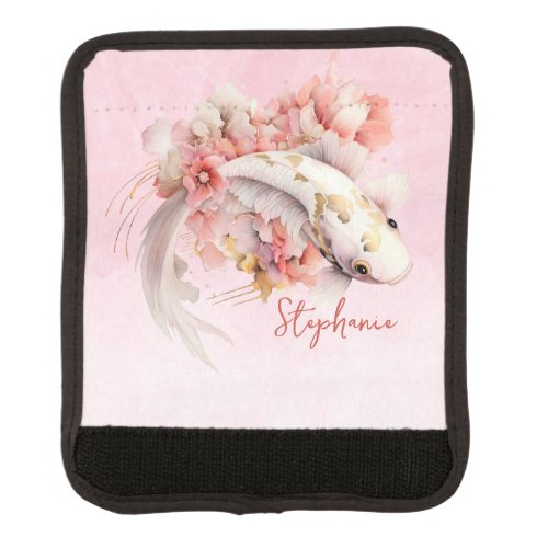 Pink Watercolor Gold Koi Fish Floral Personalized Luggage Handle Wrap