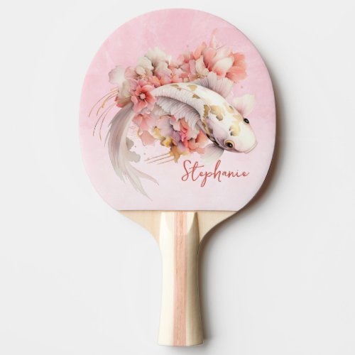 Pink Watercolor Gold Koi Fish Floral Personalized Ping Pong Paddle
