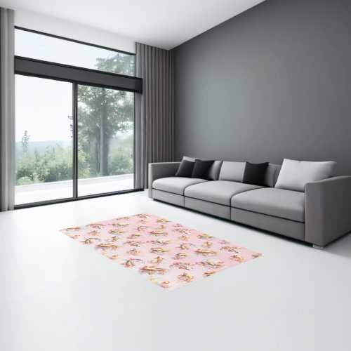 Pink Watercolor Gold Koi Fish Floral Rug