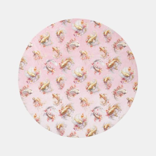 Pink Watercolor Gold Koi Fish Floral Rug