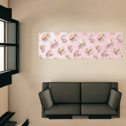 Pink Watercolor Gold Koi Fish Floral Runner