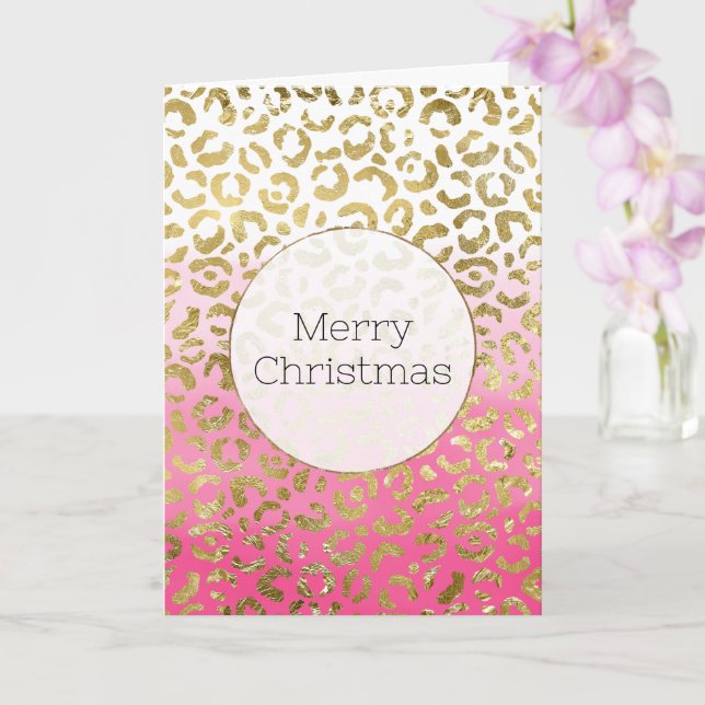 Pink Watercolor Gold Leopard  Card (Orchid)