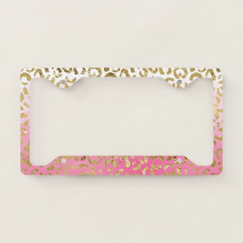 Pink Watercolor Gold Leopard  License Plate Frame