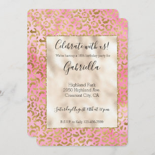 Pink Watercolor Gold Leopard Print Invitation