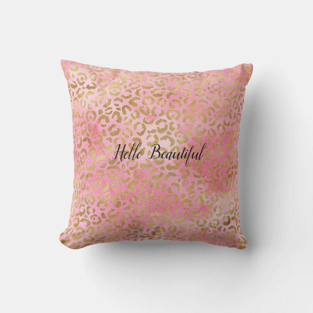 Pink Watercolor Gold Leopard Print     Throw Pillow (Front)