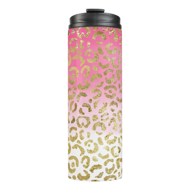 Pink Watercolor Gold Leopard  Thermal Tumbler (Front)
