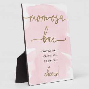 Pink Watercolor Gold Mom-osa Bar Sign Plaque