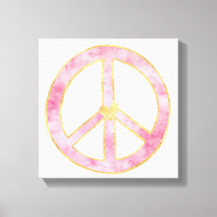 Pink Watercolor Gold Peace Sign Heart