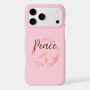 Pink Watercolor Gold Peace Sign Heart iPhone 17 Pro Max Case