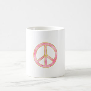 Pink Watercolor Gold Peace Sign Heart Coffee Mug