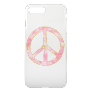 Pink Watercolor Gold Peace Sign Heart iPhone 8 Plus/7 Plus Case