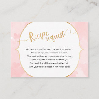 Pink Watercolor Gold Recipe Request Enclosure Card