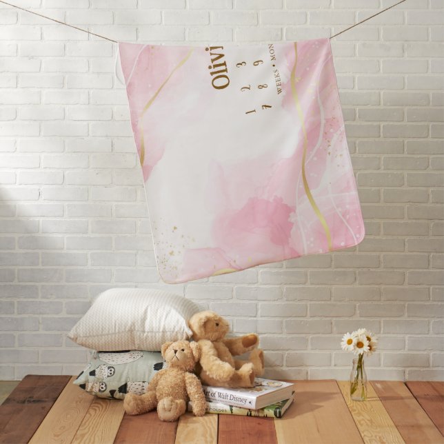 Pink Watercolor Gold Sprinkle Milestone Baby Blanket (In Situ)