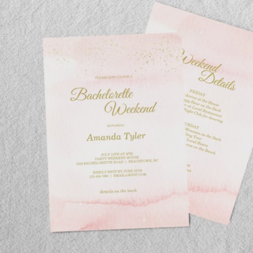 Pink Watercolor Gold Type Bachelorette Weekend Invitation