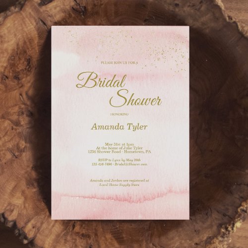 Pink Watercolor Gold Type Bridal Shower Invitation