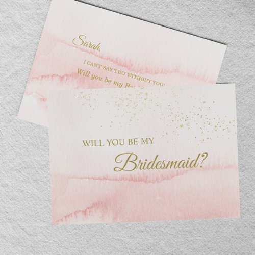 Pink Watercolor Gold Type Bridesmaid Proposal Card
