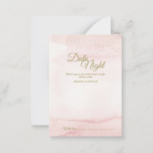 Pink Watercolor Gold Type Date Night Advice Card