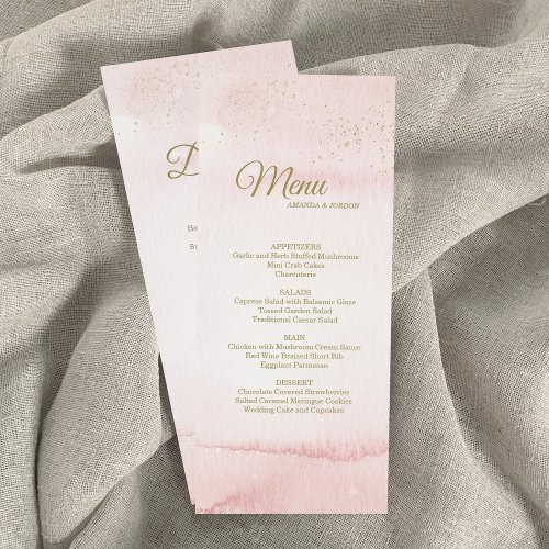 Pink Watercolor Gold Type Dinner and Drink Menu