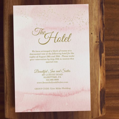 Pink Watercolor Gold Type Hotel Enclosure Card