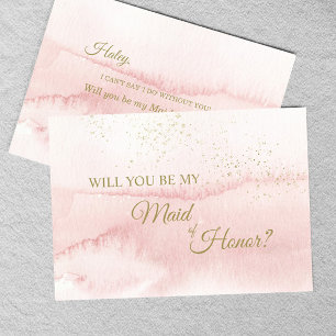 Pink Watercolor Gold Type Maid of Honor Proposal Invitation