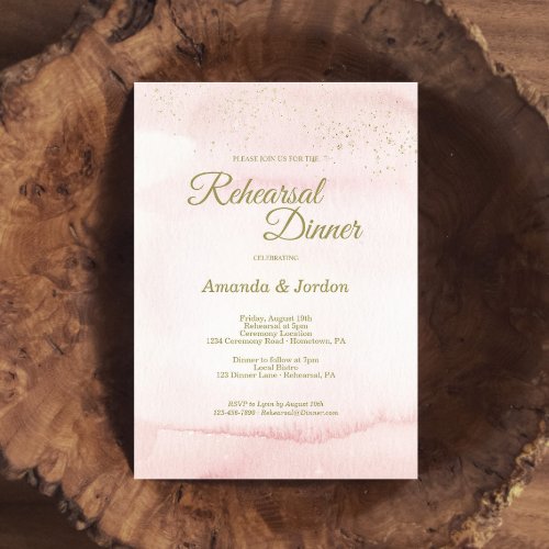 Pink Watercolor Gold Type Rehearsal Dinner Invitation