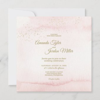 Pink Watercolor Gold Type Square All One Wedding Invitation Zazzle