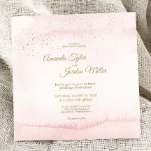 Pink Watercolor Gold Type Square Wedding