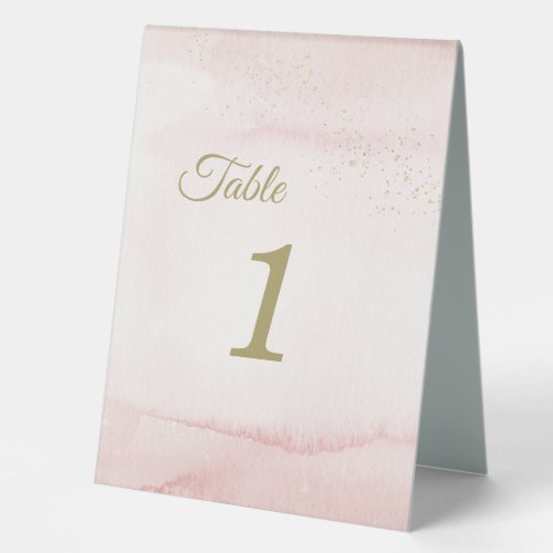 Pink Watercolor Gold Type Table Number Tent Sign