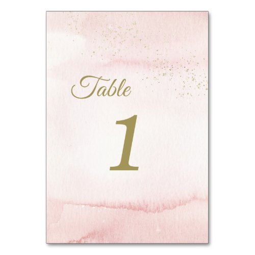 Pink Watercolor Gold Type Table Numbers Sign