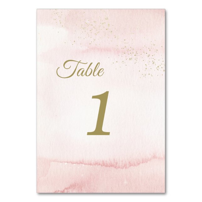 Pink Watercolor Gold Type Table Numbers Sign (Front)