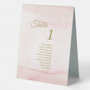 Pink Watercolor Gold Type Table Tent Sign Guests