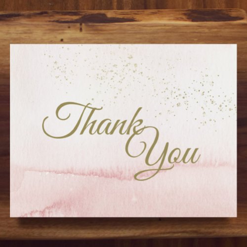 Pink Watercolor Gold Type Thank You Flat Card