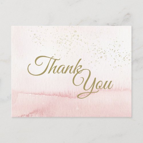 Pink Watercolor Gold Type Thank You Postcard