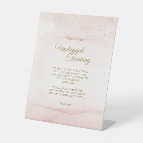 Pink Watercolor Gold Type Unplugged Ceremony Pedestal Sign