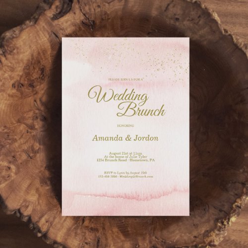 Pink Watercolor Gold Type Wedding Brunch Invitation