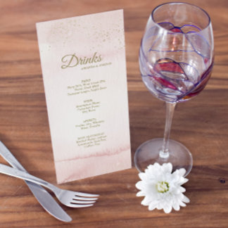 Pink Watercolor Gold Type Wedding Drink Menu