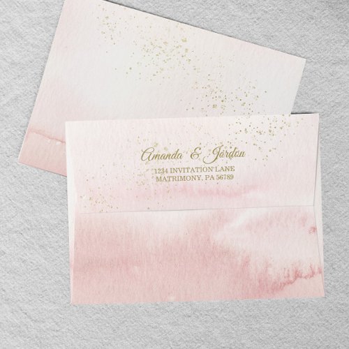 Pink Watercolor Gold Type Wedding Envelope