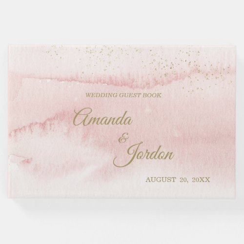 Pink Watercolor Gold Type Wedding Guest Book