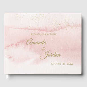 Pink Watercolor Gold Type Wedding Guest Book