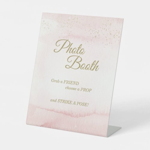 Pink Watercolor Gold Type Wedding Photo Booth Pedestal Sign