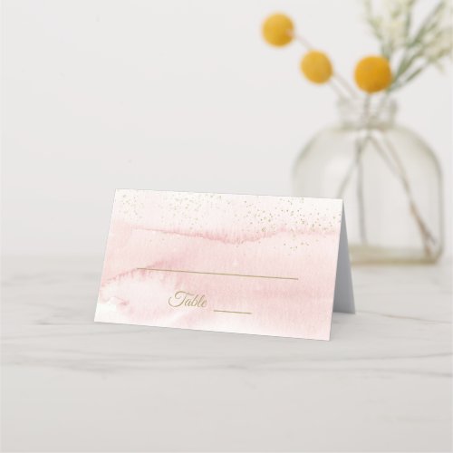 Pink Watercolor Gold Type Wedding Place Card Tent