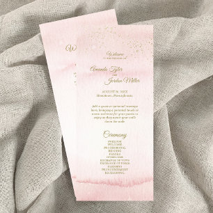 Pink Watercolor Gold Type Wedding Program