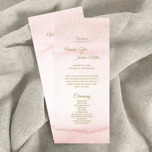 Pink Watercolor Gold Type Wedding Program