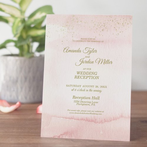 Pink Watercolor Gold Type Wedding Reception Invitation