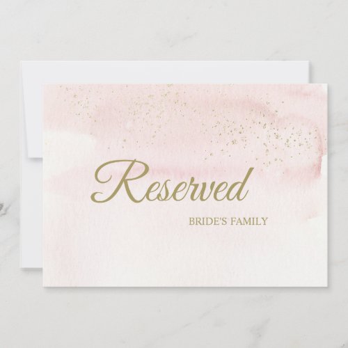 Pink Watercolor Gold Type Wedding Reserved Sign