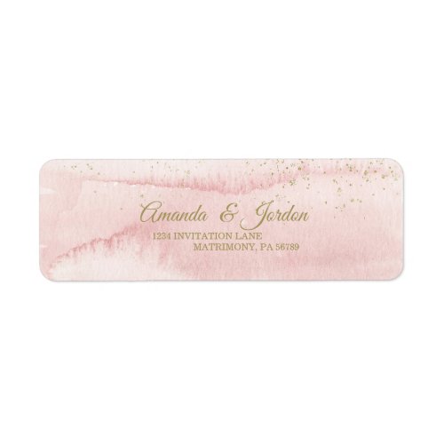 Pink Watercolor Gold Type Wedding Return Address Label