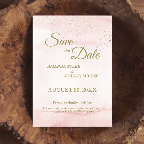 Pink Watercolor Gold Type Wedding Save The Date