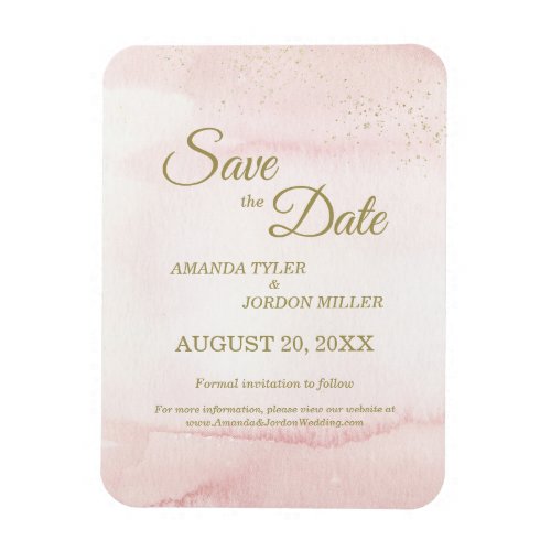 Pink Watercolor Gold Type Wedding Save the Date Magnet