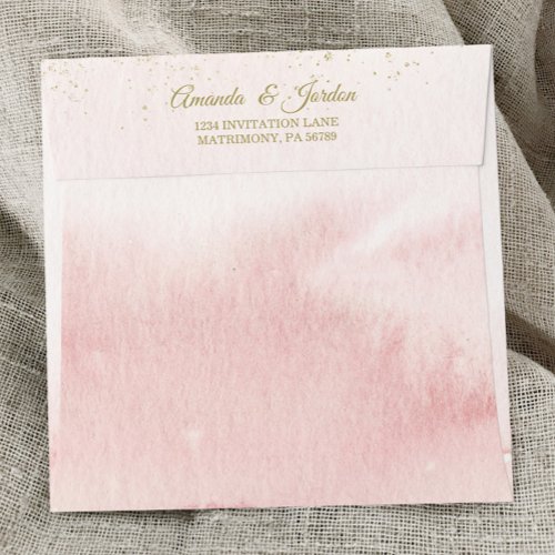 Pink Watercolor Gold Type Wedding Square Envelope